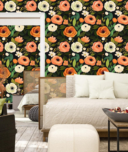 Danodoi Yellow Floral Wallpaper Peel and Stick Vinyl Wallpaper Stick and Peel Colorful Contact Paper for Cabinets Waterproof Self Adhesive Wall Paper for Kitchen Countertop Wall 17.5" x 118"