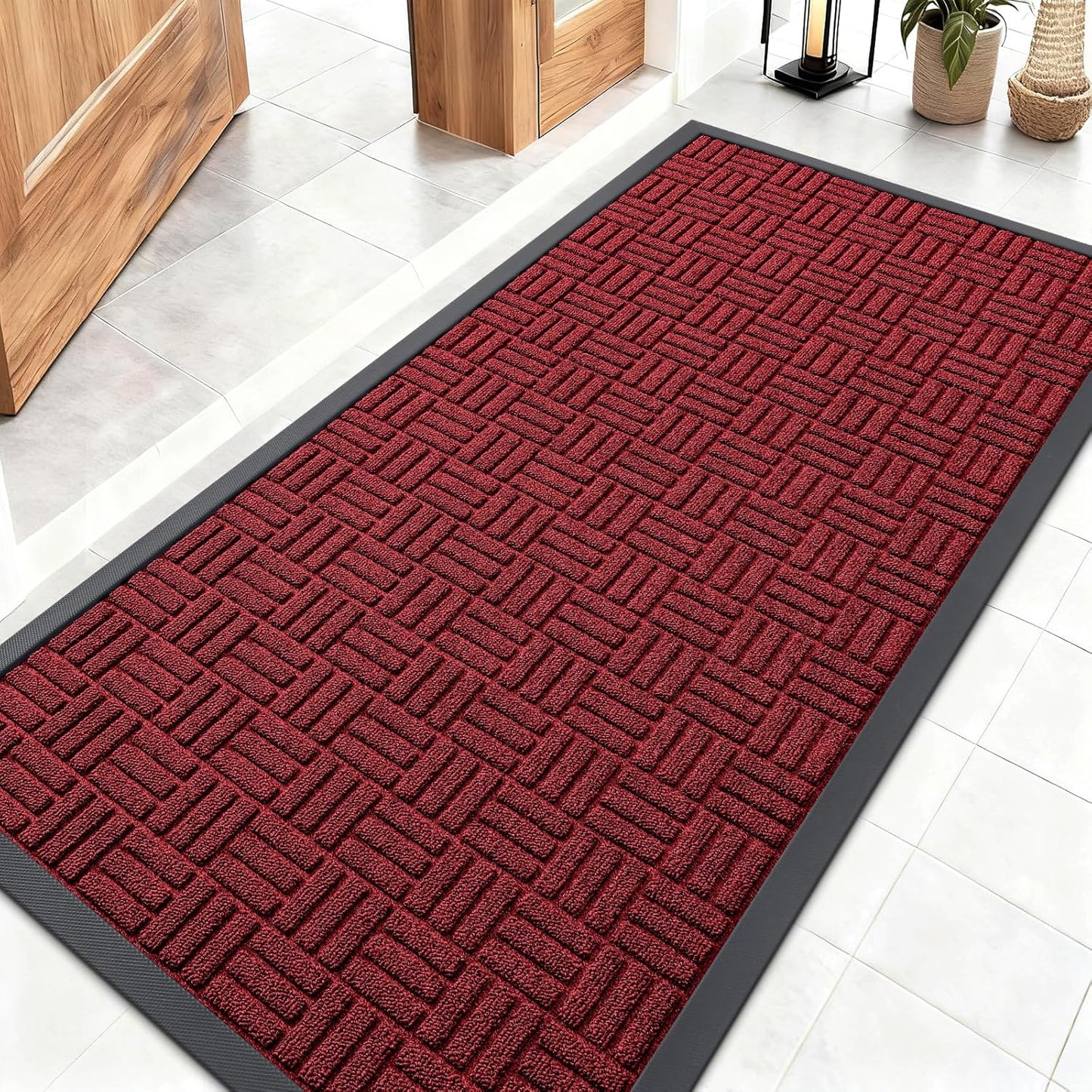 OLANLY Front Door Mat Outside Entrance 29.5x17, Absorbent, Heavy Duty Sturdy Natural Rubber Doormat Indoor Outdoor, Stain and Fade Resistant, Non-Slip Backing Low Profile Floor Mat for Entryway, Grey