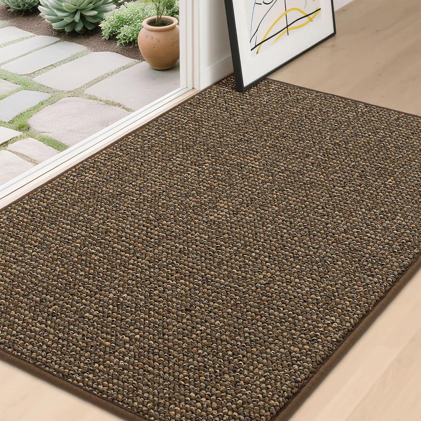BEQHAUSE Dirt Trapper Door Mat 20" x 32", Non-Slip Washable Doormats Entrance Mat, Dirt Resistant and Absorbent Welcome Mat, Low Profile Floor Mats for Front Back Door and Entryway, Beige