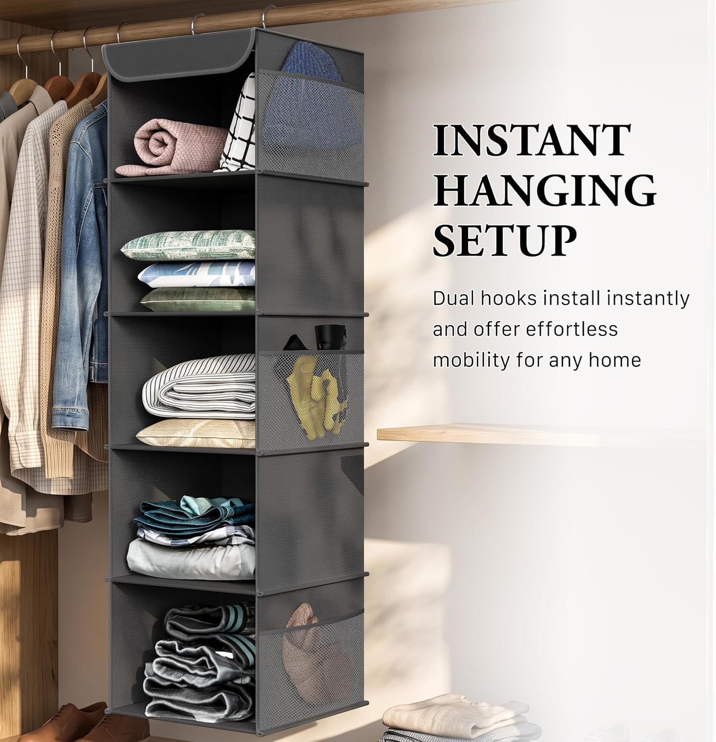 Simple Houseware 6 Shelf Hanging Closet Organizer, Gray