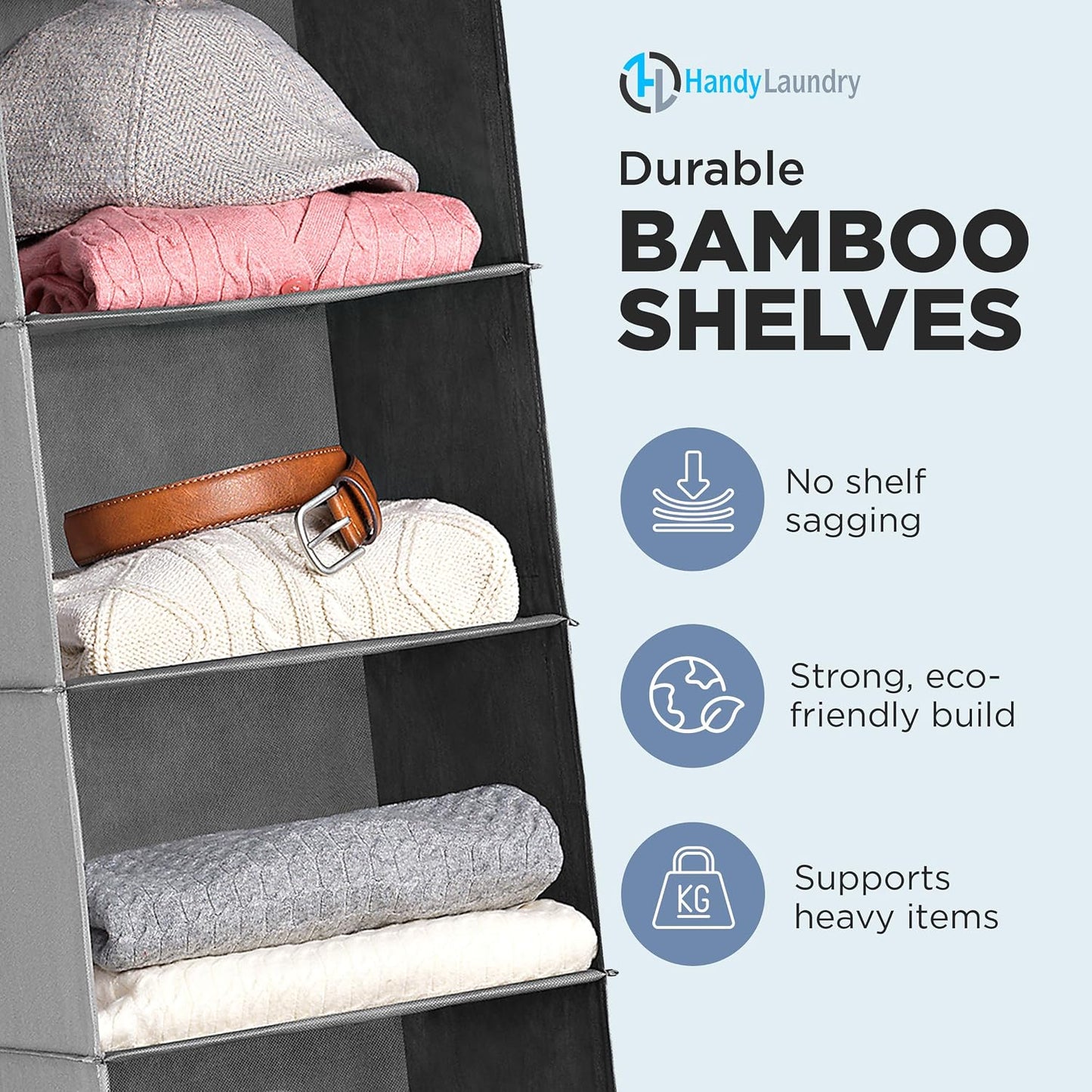 Handy Laundry Hanging Closet Organizer - 6 Shelf Storage for Clothes, Sweaters, Shoes & Accessories - Space-Saving Wardrobe Shelves with Hooks for Dorm, RV & Small Closet Organization (Beige)