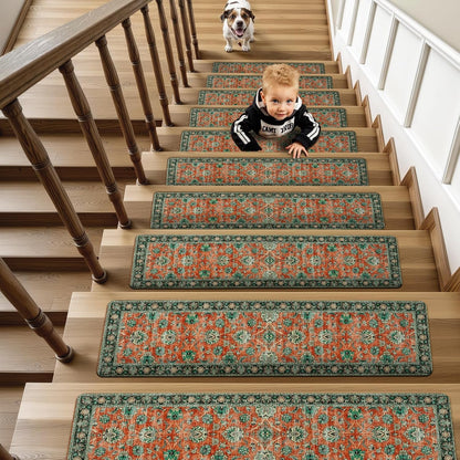 OJIA Extra Non-Slip Stair Treads for Wooden Steps 15PCS, 30"X8" Rubber Indoor Stair Runner Slip Resistant Stair Rugs Safety Mats for Dogs, Kids & Elders, Stairway Grip Step Treads, Gray