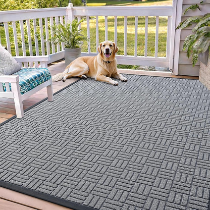 OLANLY Front Door Mat Outside Entrance 29.5x17, Absorbent, Heavy Duty Sturdy Natural Rubber Doormat Indoor Outdoor, Stain and Fade Resistant, Non-Slip Backing Low Profile Floor Mat for Entryway, Grey