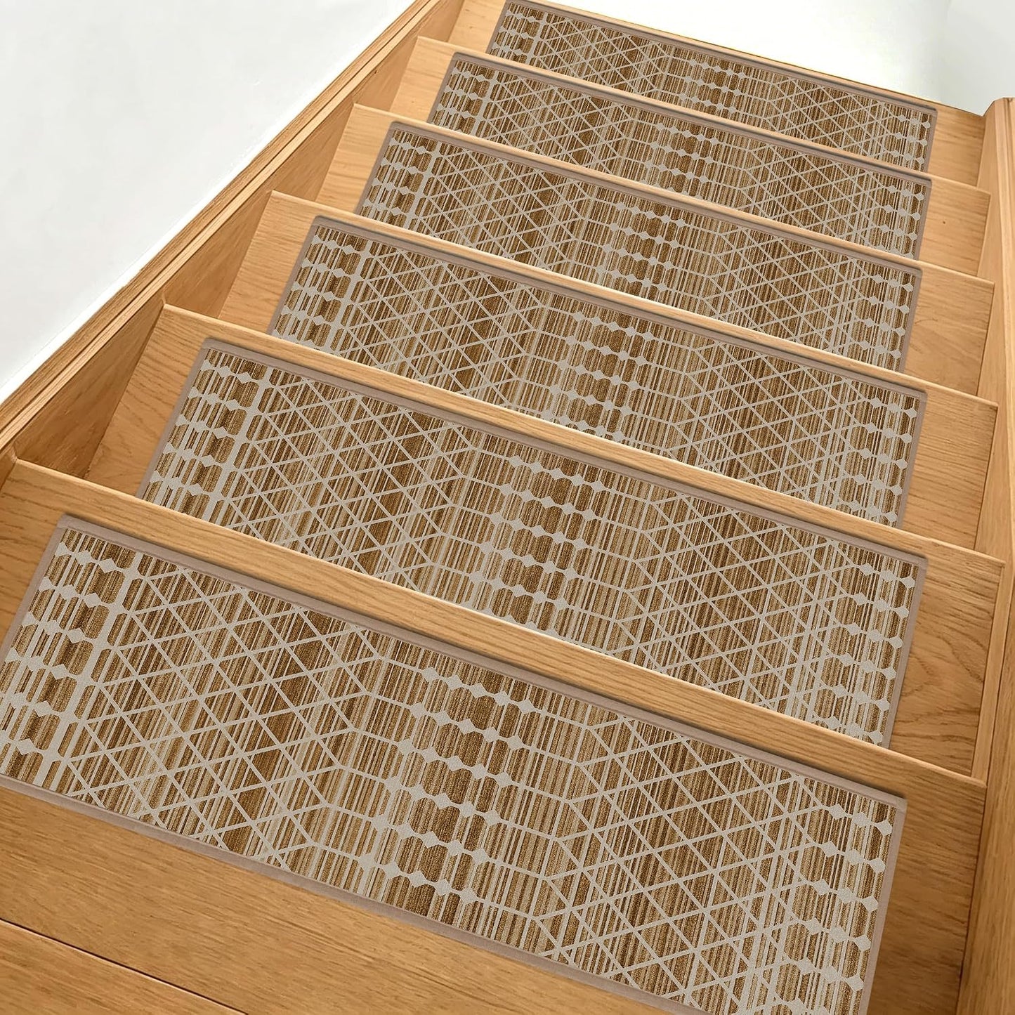 Non-Slip Carpet Stair Treads 15PCS, 8"x30" Peel and Stick Stair Runner for Wooden Steps Indoor, Washable Reusable Adhesive Backing, Pet-Friendly Safety Mats for Kids, Elders, Dogs
