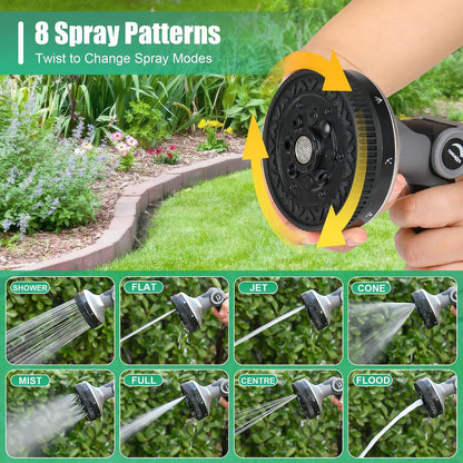 Garden Hose Nozzle - Heavy Duty Water Hose Sprayer with 8 Spray Patterns, Dia 90mm Thumb Control On/Off Valve, Durable Zinc Alloy Body for Lawn, Car & Pet Cleaning