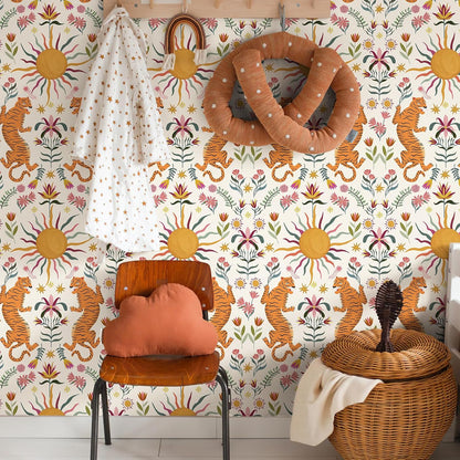 JiffDiff Beige Tiger Peel and Stick Wallpaper - Removable Self Adhesive Wall Paper for Bedroom, Living Room, Nursery Waterproof DIY Wall Decor (17.3" x 120")