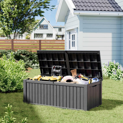 Outdoor Deck Storage Box,Resin Deck Boxes Indoor and outdoor, Waterproof Storage Box Lockable Lid (Black,35 Gallon)