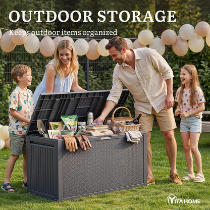 YITAHOME 100 Gallon Large Outdoor Deck Box | Waterproof Resin Storage Box, Lockable Indoor Outdoor Storage Container for Patio Furniture Cushions, Pool Accessories