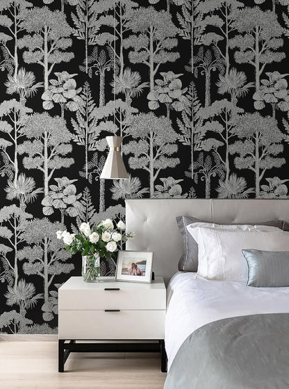 Safiyya Peel and Stick Wallpaper Beige Forest Contact Paper 17.3" x 118" Vintage Tree Wall Paper Renter Friendly Self Adhesive Removable Wallpaper for Bathroom Vinyl Off-White