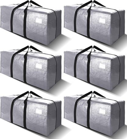 VELVETSURE Heavy Duty Extra Large Moving Bags W/Backpack Straps - Strong Handles & Zippers, Storage Totes For Space Saving, Fold Flat, Alternative to Box and Bin (Set of 6, Multicolor)