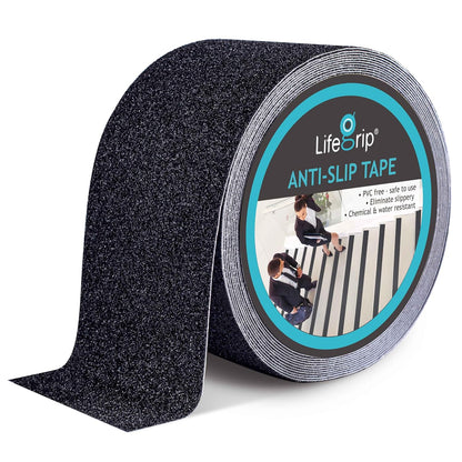 Lifegrip Anti Slip Tape, 4 Inch x 15 Foot Non-Slip Traction Grip Tape for Stairs, Waterproof Stair Treads Grip Non Slip, Non Skid Tape for Steps, Outdoor Black Grip Tape (4" X 15')