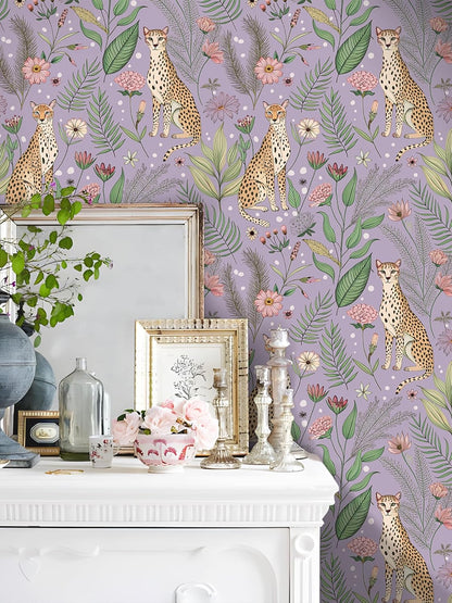 Floralplus Peel and Stick Wallpaper Leopard Jungle Removable Wallpaper for Bathroom Renter Friendly Wallpapers Self Adhesive Animal Floral Contact Paper for Accent Wall 17.5 x 118 in