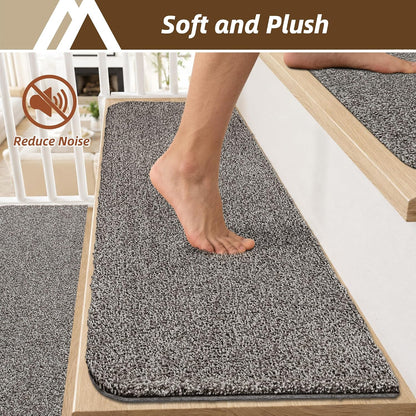 COSY HOMEER Stair Treads for Wooden Steps Non-Slip Carpet Mat,4pcs,Brown | Cut to Size,Peel and Stick,Washable,Residue Free,Self Adhesive,Stair Runner for Kid Elder Pet,28“x9”Carpet Stair Treads
