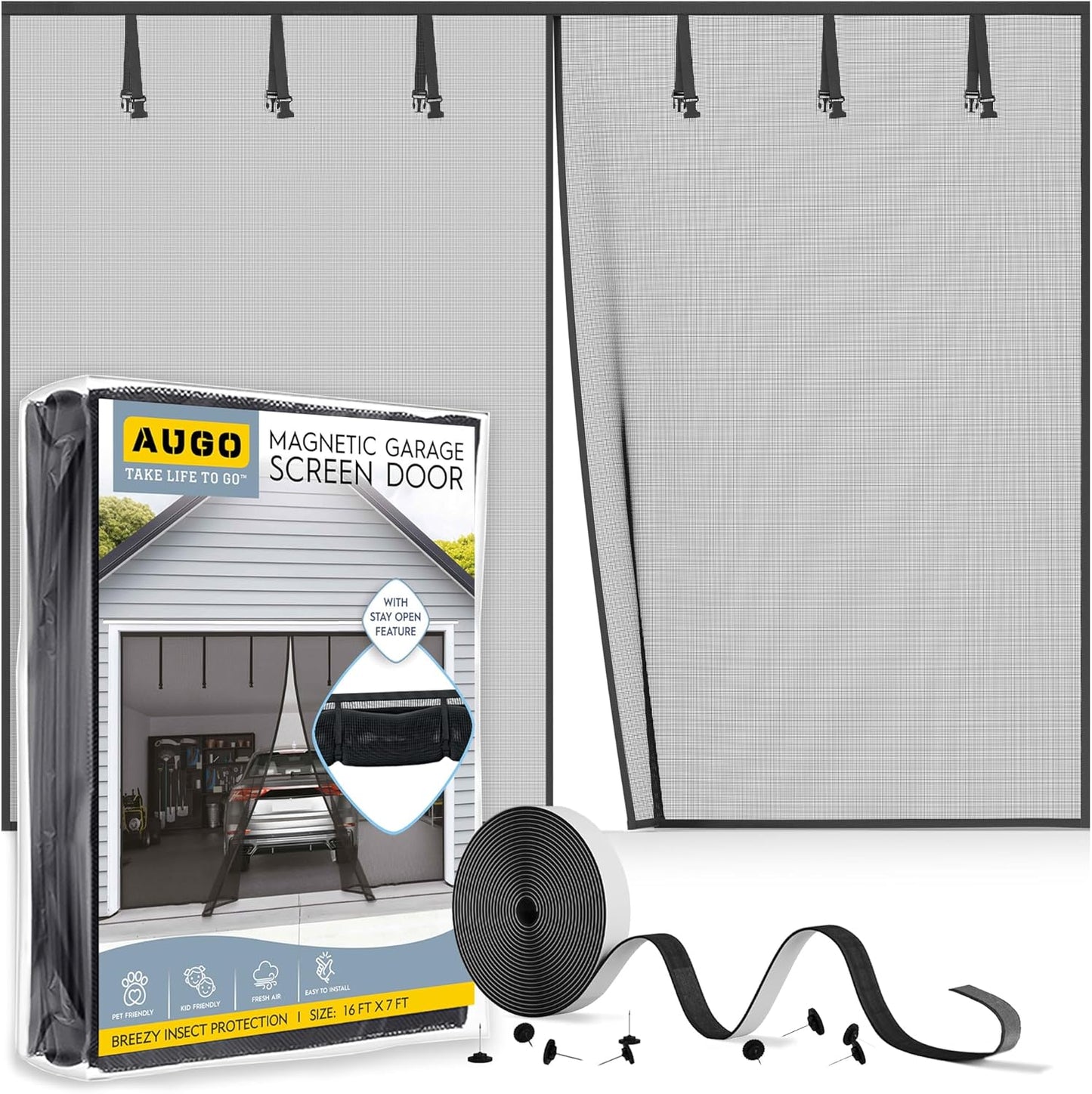 AUGO Magnetic Screen Door - Self Sealing, Heavy Duty, Hands Free Mesh Partition Keeps Bugs Out - Pet and Kid Friendly - Patent Pending Keep Open Feature - 38 Inch x 83 Inch