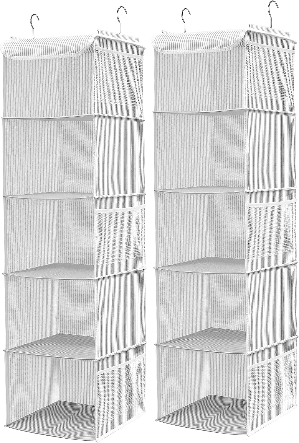BrilliantJo 2 Pack Hanging Closet Organizer, 5 Shelves Hanging Storage with 6 Side Pockets for Clothes Shoes, 43"x12"x12"(Black)