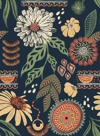 Simon&Siff Boho Peel and Stick Wallpaper, 17.3" x 80" Sun Floral Retro Contact Paper Removable Self Adhesive Wall Paper for Cabinets Furniture Bedroom Nursery Bathroom Renter Friendly DIY Decor