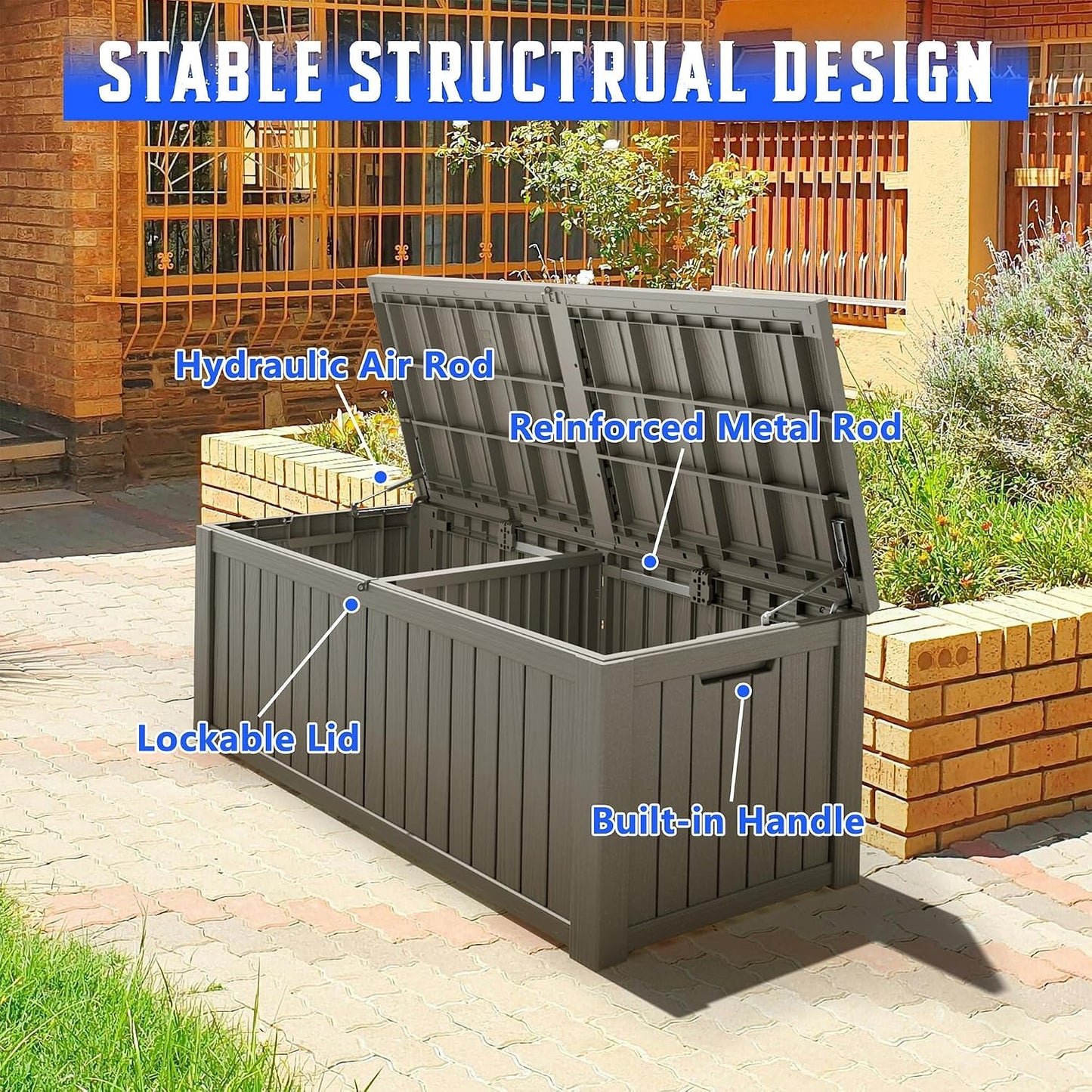 Outdoor Storage Box, Resin Deck Boxes Indoor and outdoor, Waterproof Storage Box Lockable Lid (Black, 85 Gallon)