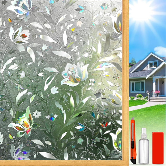Frosted Glass Window Privacy Film Decorative with Tools, 2 Way Frosting Privacy Film for Glass Door, Static Cling Tint for Home Anti-UV, Covering Clings 23.6" by 77"