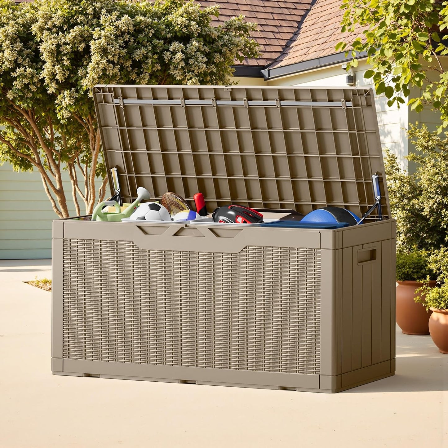 Greesum 31 Gallon Resin Deck Box All Weather Outdoor Storage Boxes for Patio Furniture Set,Outdoor Toys,Garden Tools,Black