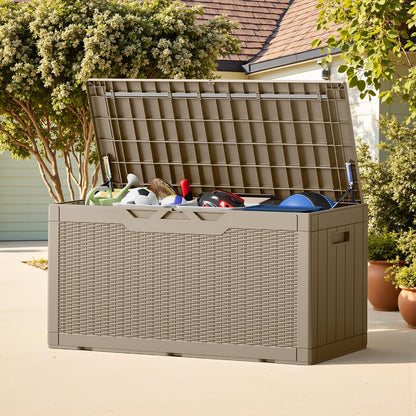 Greesum 31 Gallon Resin Deck Box All Weather Outdoor Storage Boxes for Patio Furniture Set,Outdoor Toys,Garden Tools,Black