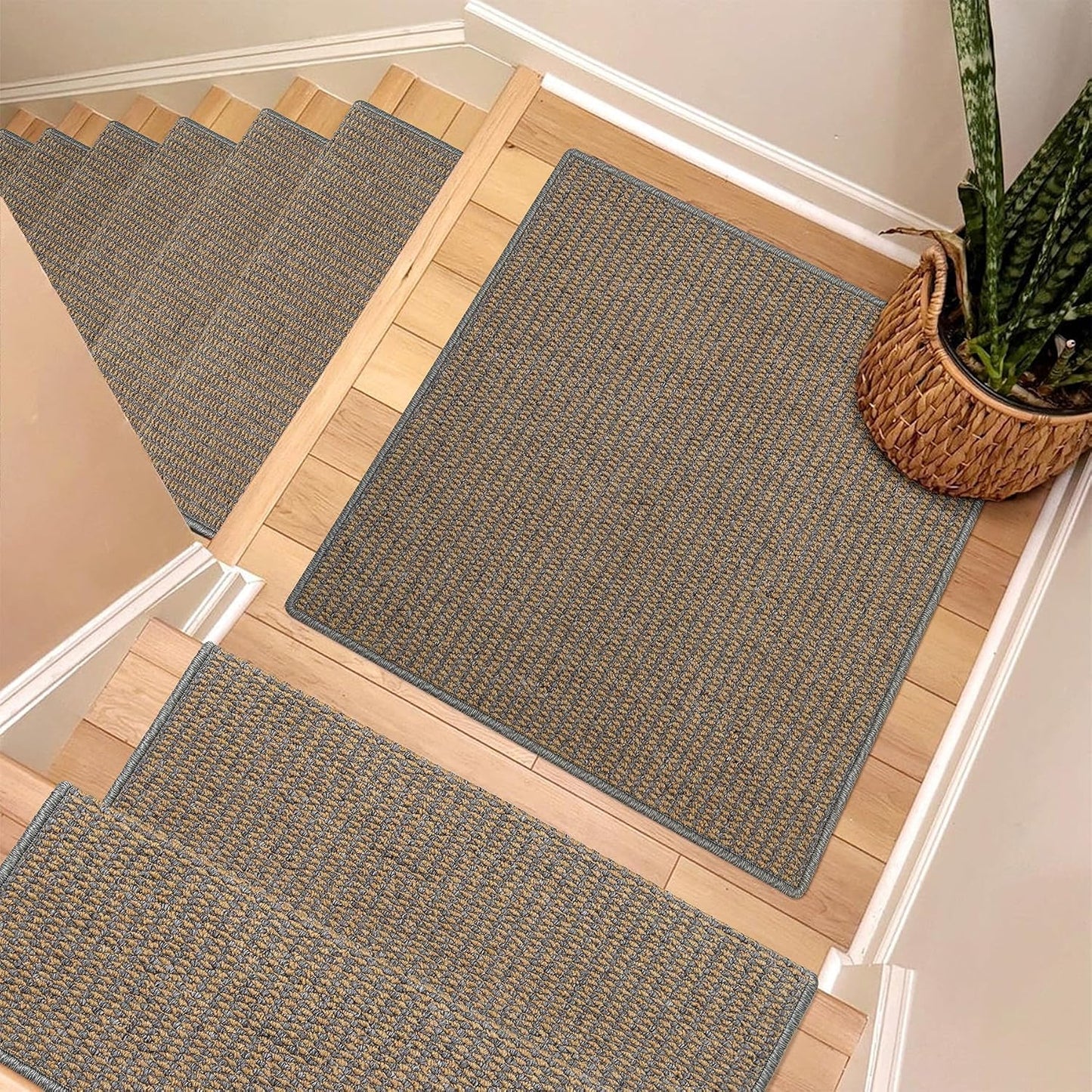 Brakki Bullnose Carpet Stair Treads, Non Slip Stair Treads for Wooden Steps Indoor, Stair Runner, Soft Stair Rugs, Edging Stair Protectors, Washable, 29.5"x9.5"x1.5" 14pcs, Beige