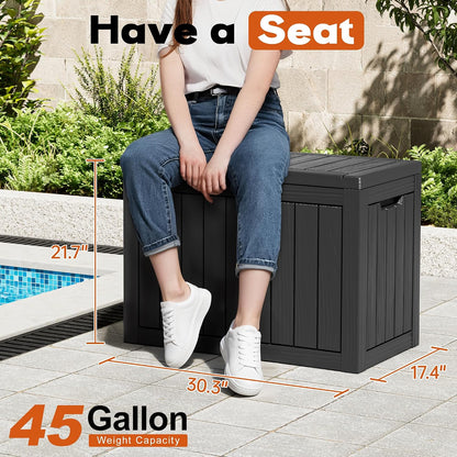 Outdoor Deck Storage Box,Resin Deck Boxes Indoor and outdoor, Waterproof Storage Box Lockable Lid (Black,50 Gallon)