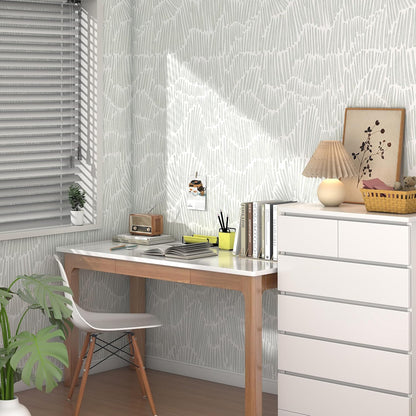 Theper Beige Wallpaper 17.3"×78.8" Modern Striped Peel and Stick Wallpaper Boho Removable Self Adhesive Wall Paper for Bedroom Waterproof White and Gold Contact Paper for Cabinets Vinyl