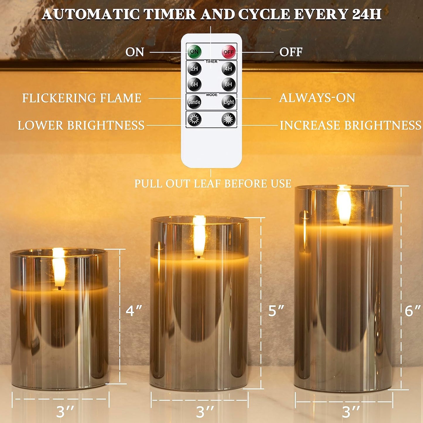 LUSHARBOR Flameless Candles with Remote, 3 Pack Battery Operated Candles Flickering Real Wax LED Fake Pillar Candles with Timer for Wedding Home Party, White
