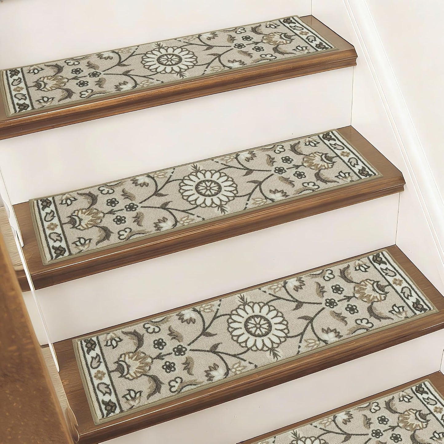 BEQHAUSE Stair Treads for Wooden Steps Non-Slip Machine Washable Carpet Stair Treads 8"X30" Soft Indoor Stair Runner for Kids Elders and Pets, 100% Polyester, TPE Backing, 15pcs, Grey/Orange