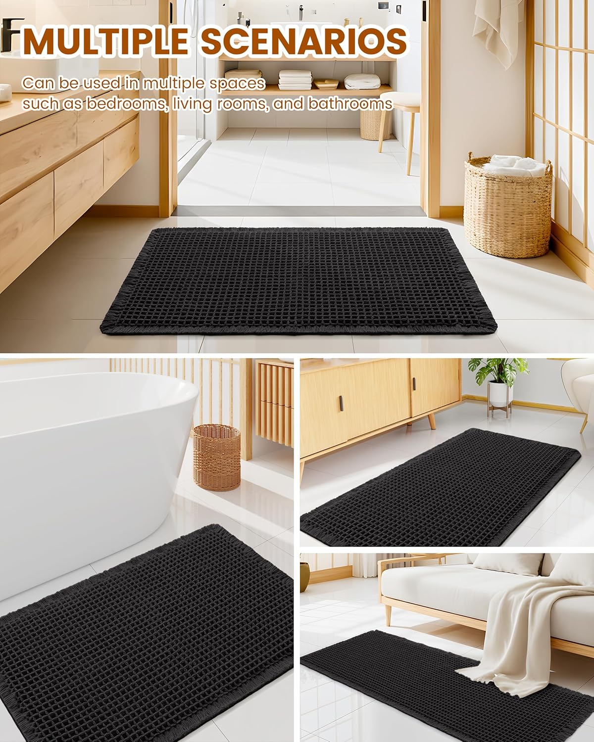 Smiry Waffle Bath Mat 30x20, Extra Soft Absorbent Bathroom Rugs, Non Slip Machine Washable Quick Dry Bath Rugs for Bathroom Floor, Tub, Shower, Home Decor Accessories, Brown