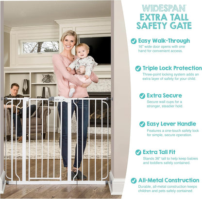 Regalo Safety 29-38.5" Baby Gate for Doorways & Bottom of Stairs, Pressure Mounted Baby Gate with Door for Babies, Toddlers & Pets, Tested & Safe for 30 Years, American Designed, American Owned, White