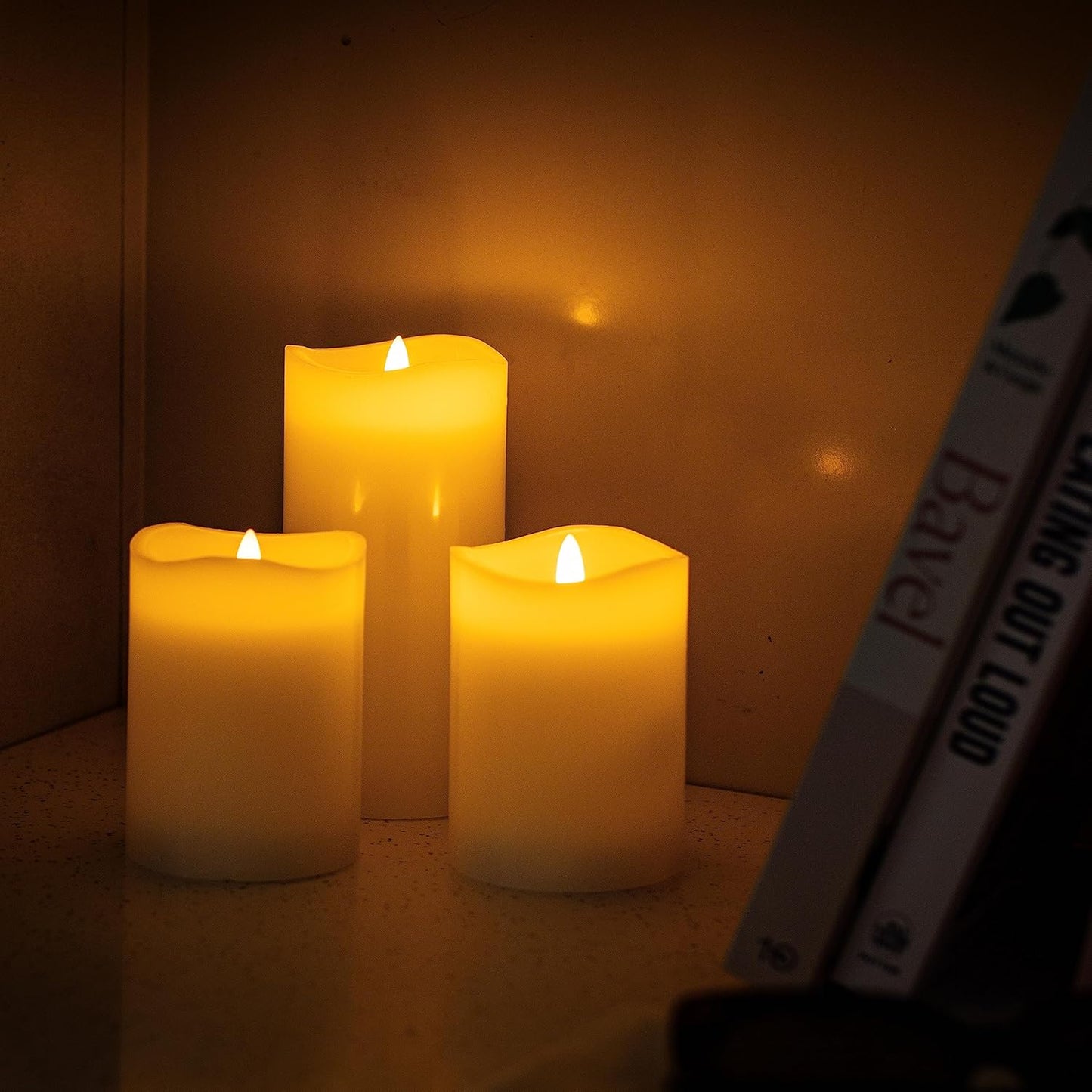 Stonebriar 6 Count White Real Wax 3x3 Flameless LED Pillar Candles with Remote and Timer