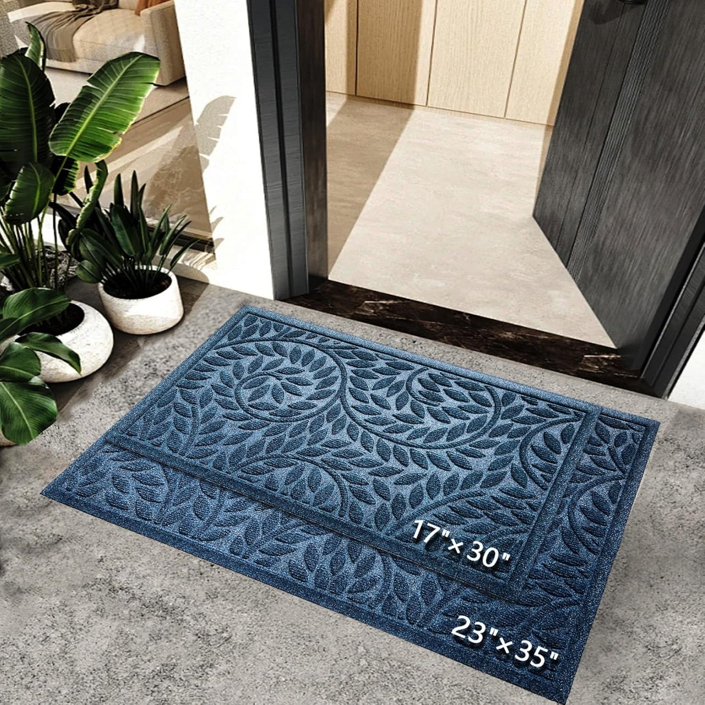 Bulijojo Front Door Mat Entrance,Durable Heavy Duty Welcome Mat,Thick Absorbent Natural Rubber Non Slip Mat,Sturdy Entryway Brown 17"x30"