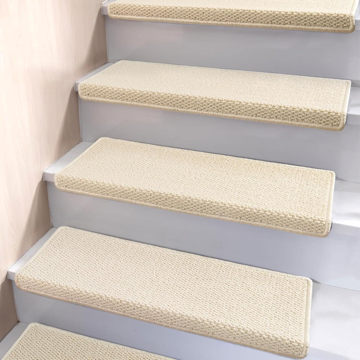 Brakki Bullnose Carpet Stair Treads, Non Slip Stair Treads for Wooden Steps Indoor, Stair Runner, Soft Stair Rugs, Edging Stair Protectors, Washable, 29.5"x9.5"x1.5" 14pcs, Beige