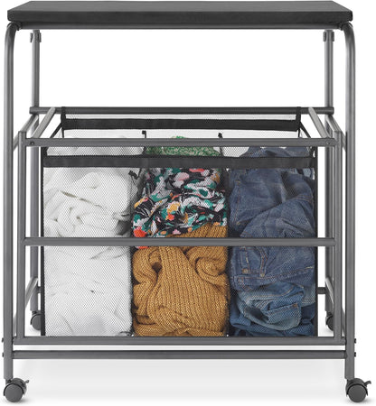 Whitmor Laundry Sorter, 92L Laundry Hamper with Shelf & 2 Removable Bags, 2 x 12.1 Gallons (46L), 28.8 x 13 x 28.4 Inches, Dirty Clothes Hamper Organizer for Laundry Room, Bathroom, Dorm, Black
