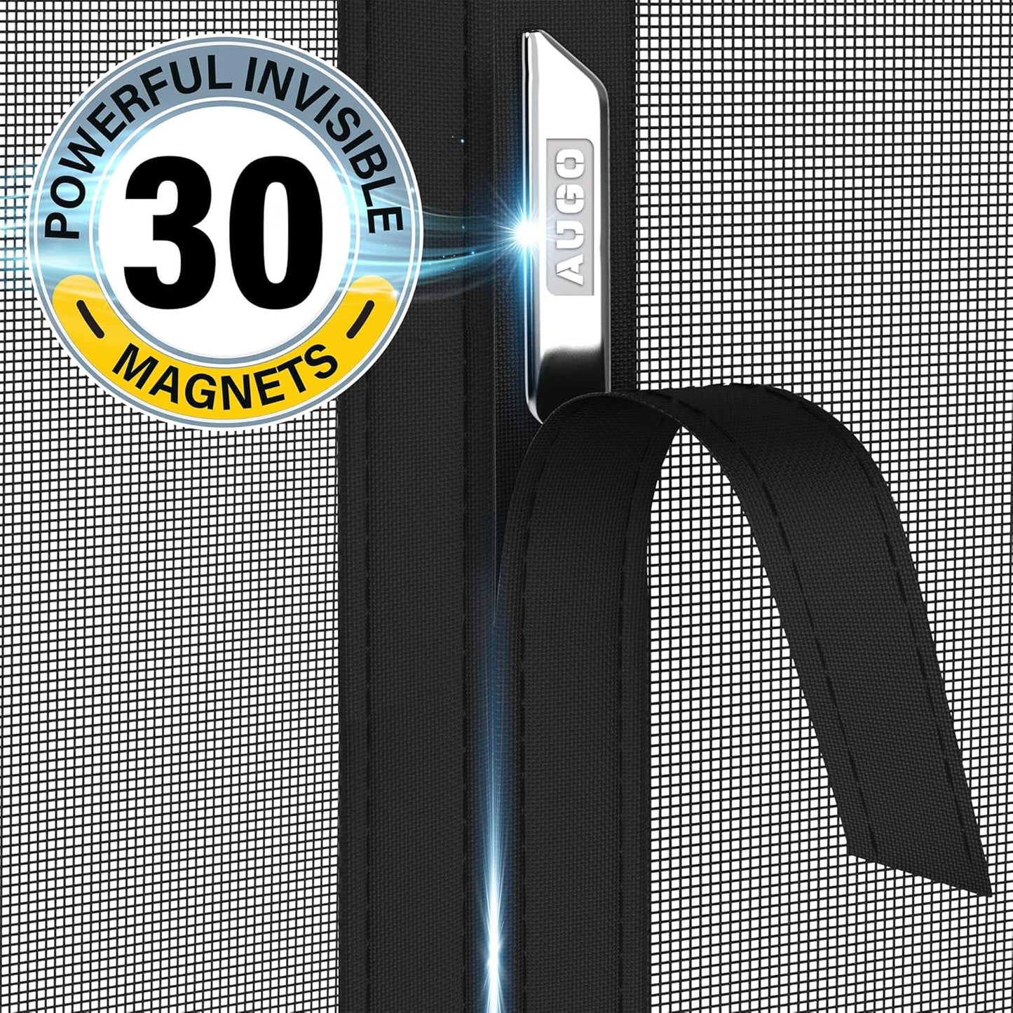 AUGO Heavy Duty Magnetic Screen Door – Fiberglass Pet Resistant Mesh, Self Sealing Hands Free Magnetic Closure, Tear Resistant Door Screen Keeps Bugs Out, Patent Pending Keep Open Feature – 38” x 83”