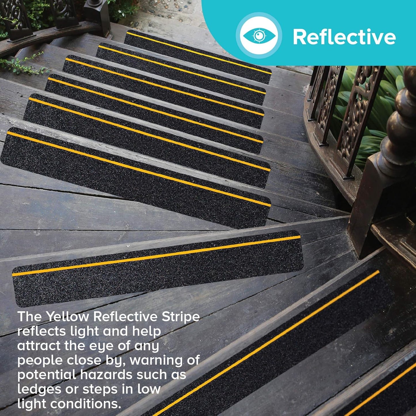 LifeGrip Anti Slip Traction Treads 10 Pack, 6"x32" with Glow in Dark Stripe, Best Grip Tape Grit Non Slip, Outdoor Non Skid Tape, High Traction Friction Abrasive Adhesive for Stairs Step