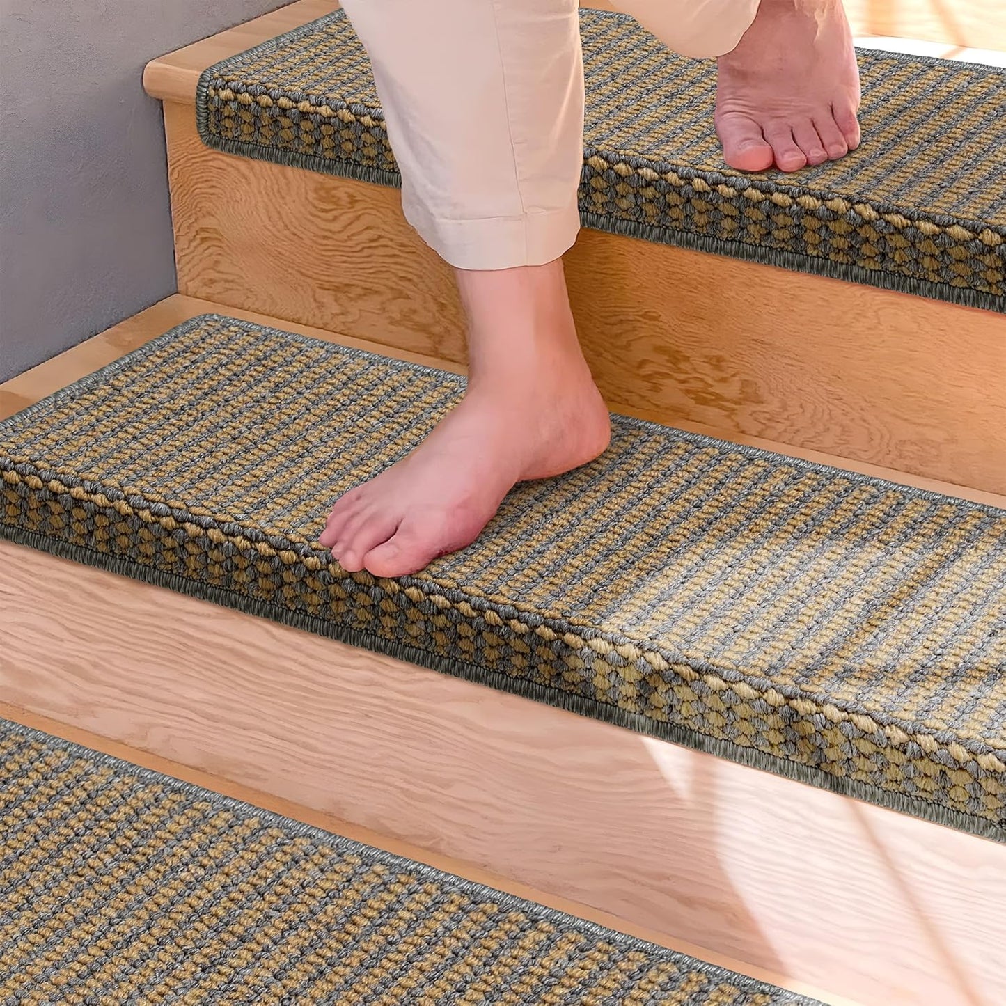 Brakki Bullnose Carpet Stair Treads, Non Slip Stair Treads for Wooden Steps Indoor, Stair Runner, Soft Stair Rugs, Edging Stair Protectors, Washable, 29.5"x9.5"x1.5" 14pcs, Beige