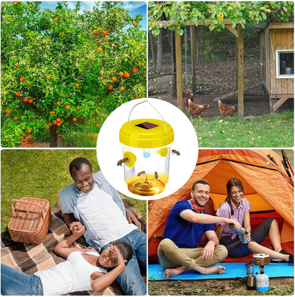 Wasp Trap Solar Powered Bee Trap Reusable Fly Traps Outdoor Hanging Wasp Killer with UV LED Light Flying Insects Bee Killer for Indoor Outside Patio Garden Home (6, Yellow)