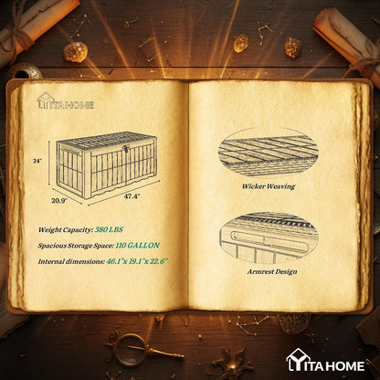 YITAHOME 134 Gallon Large Deck Box | Waterproof Resin Outdoor Storage Box with Lock, Doubles as 2-Person Bench Seating for Patio Furniture Cushions,Garden Tools &