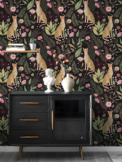 Floralplus Peel and Stick Wallpaper Leopard Jungle Removable Wallpaper for Bathroom Renter Friendly Wallpapers Self Adhesive Animal Floral Contact Paper for Accent Wall 17.5 x 118 in