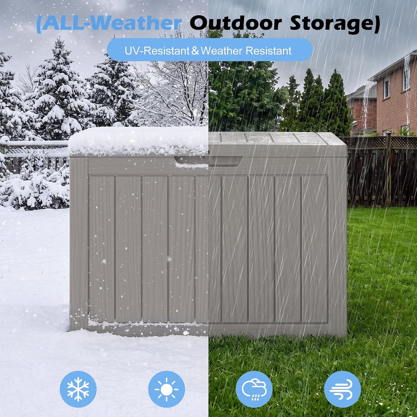 Outdoor Storage Box, 31 Gallon Resin Deck Boxes Outdoor Waterproof For Patio Furniture, Garden Tools, Pool Supplies, Lockable And UV Resistant (Rattan Gray)