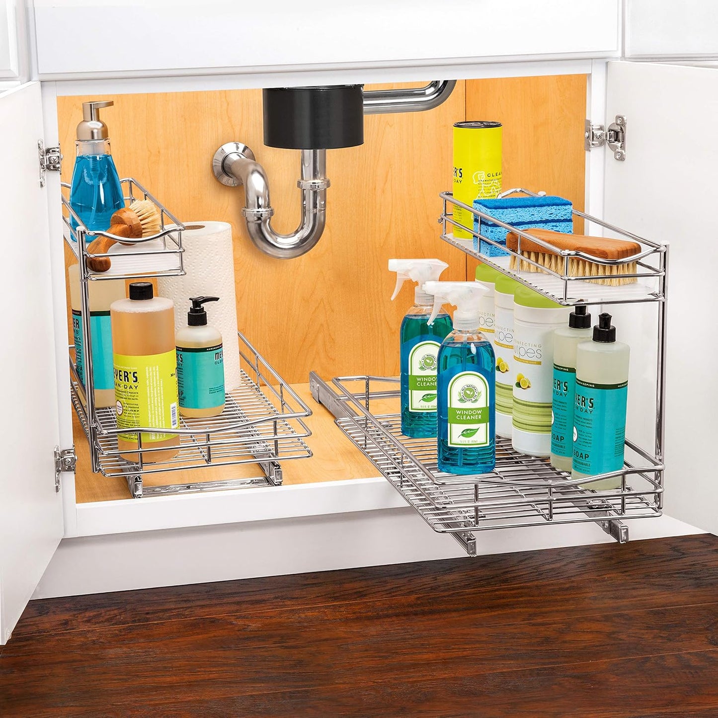 LYNK PROFESSIONAL® Pull Out Under Sink Kitchen Cabinet Organizer - 11.5 in. x 18 inch deep Drawer - Sliding Shelf Organizer for Cabinets and Undersink Storage Shelves - Lifetime Ltd. Warranty – Chrome