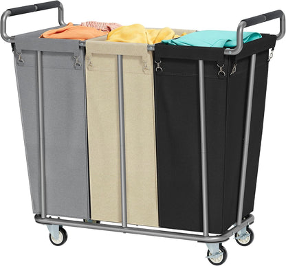 Gewudraw Large laundry hamper with Wheels, 3 Bag Big Rolling Laundry Hamper Sorter Cart, Extra Large Laundry Clothes Hamper, Heavy Duty Laundry Basket Organizer for Laundry Room,Bathroom,Black