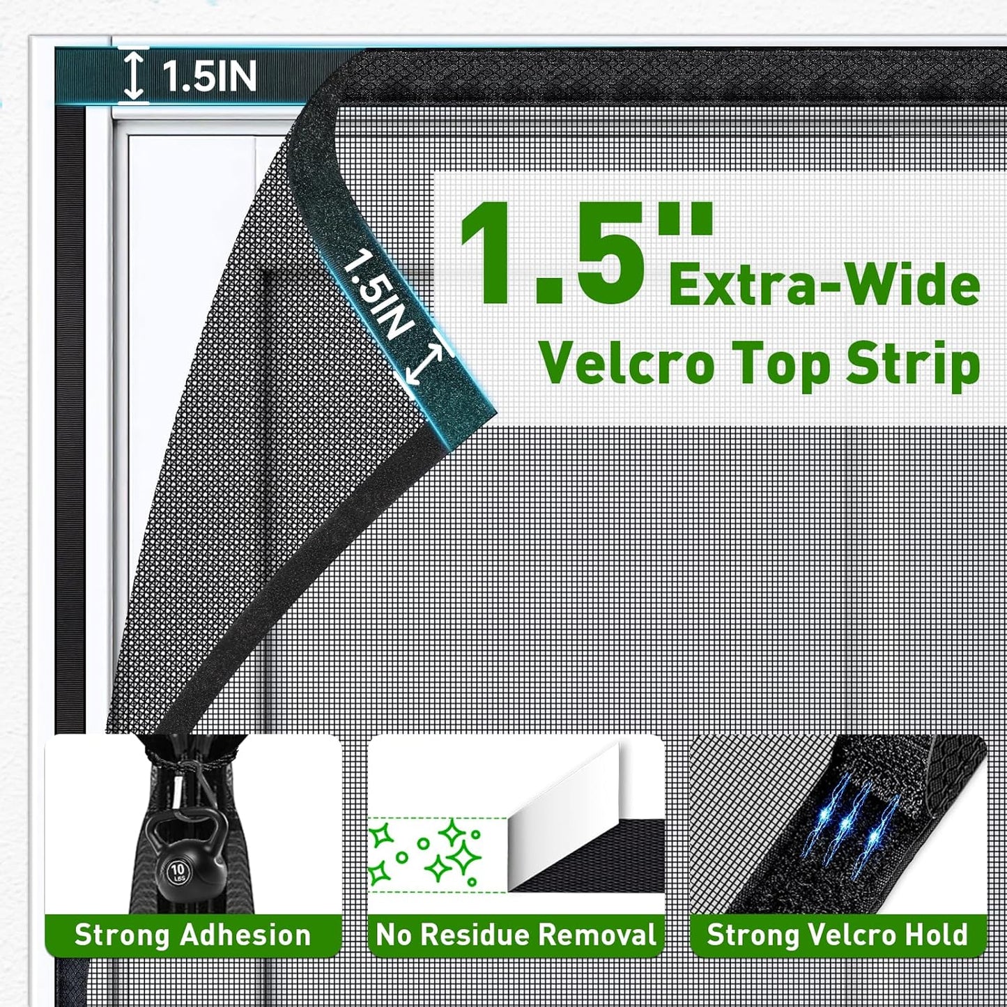 HOFUDON Upgraded Magnetic Screen Door Mesh, Full Strip Magnets, Heavy Duty Fiberglass Mesh, Door Screen Magnetic Closure for Single Door Size 32 x 80 Inch, Screen Door Size 35 x 82 Inch Black