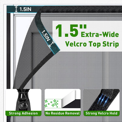 HOFUDON Upgraded Magnetic Screen Door Mesh, Full Strip Magnets, Heavy Duty Fiberglass Mesh, Door Screen Magnetic Closure for Single Door Size 32 x 80 Inch, Screen Door Size 35 x 82 Inch Black