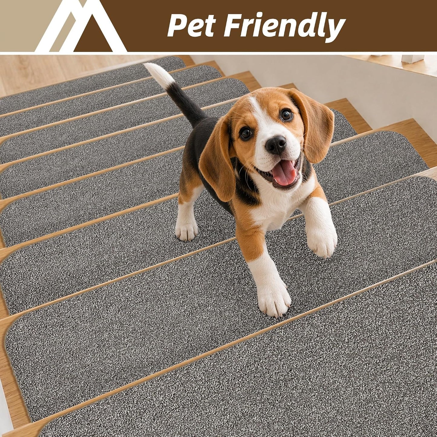 COSY HOMEER Stair Treads for Wooden Steps Non-Slip Carpet Mat,4pcs,Brown | Cut to Size,Peel and Stick,Washable,Residue Free,Self Adhesive,Stair Runner for Kid Elder Pet,28“x9”Carpet Stair Treads