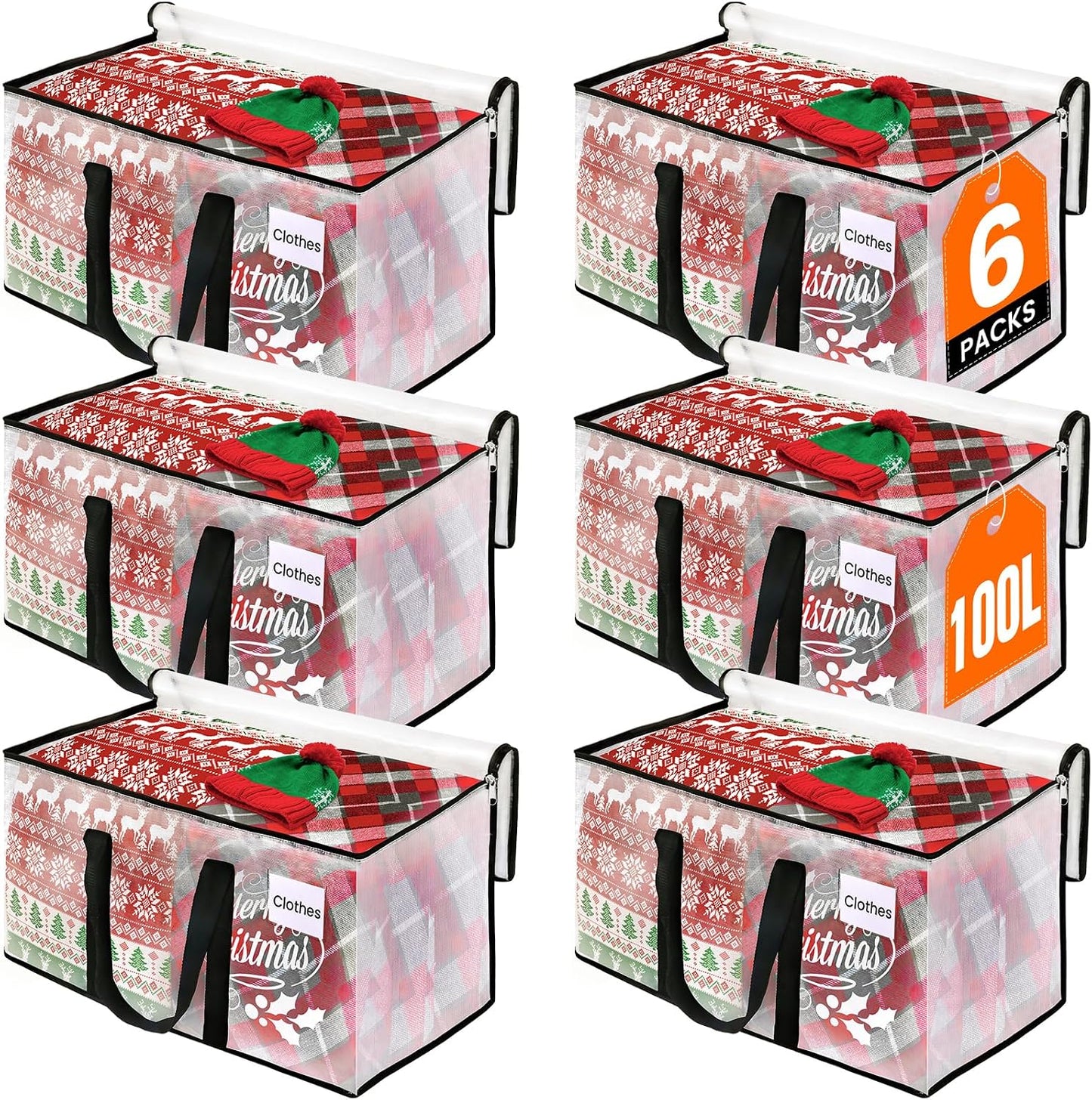 RoomHacks Heavy Duty Clear Moving Bags with Reinforced Handle and Double Zipper, Storage Totes, Packing Bags Alternative to Moving Essential and Supplies Box, Clear, Large, 6 Packs