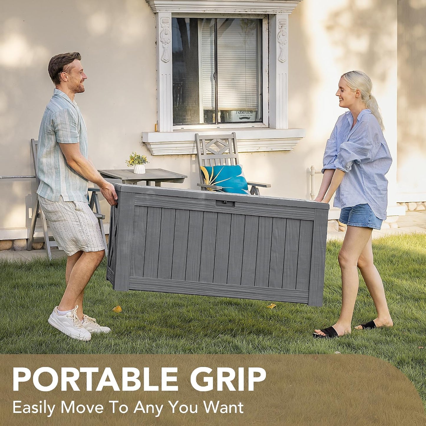 Devoko 120 Gallon Deck Box Resin Outdoor Storage Box Waterproof for Patio, Large Outdoor Storage Bench Lockable for Outside (Black)