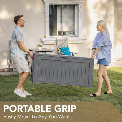 Devoko 120 Gallon Deck Box Resin Outdoor Storage Box Waterproof for Patio, Large Outdoor Storage Bench Lockable for Outside (Black)